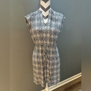 LOFT Black and White Geometric Midi Dress